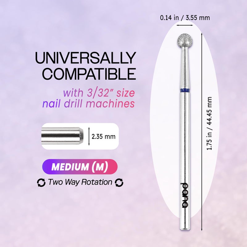 PANA 3/32" Diamond Carbide Ball Bit- Style 05, Medium Grit - Professional Cuticle Nail Drill Bits for Acrylic Gel Nails Dry Manicure Pedicure Shape Remove Tools - Image 2